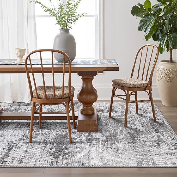 LUMI 4x6 Washable Area Rug for Living Room, Ultra Soft Modern Neutral Grey Rugs Non Slip with Rubber Backing, Low Profile, High Traffic, Stain Resistant Carpets, Ideal for Bedroom, Dining Room