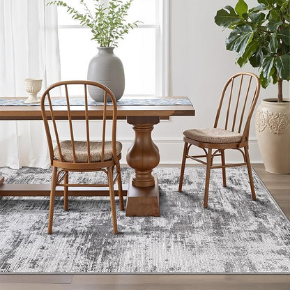LUMI 4x6 Washable Area Rug for Living Room, Ultra Soft Modern Neutral Grey Rugs Non Slip with Rubber Backing, Low Profile, High Traffic, Stain Resistant Carpets, Ideal for Bedroom, Dining Room
