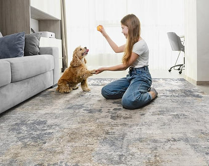 10x12 Area Rug Living Room Rugs - Washable Neutral Modern Abstract Soft Thin Large Rug Indoor Floor No Slip Rug Carpet for Bedroom Under Dining Table Home Office Decor - Blue Grey