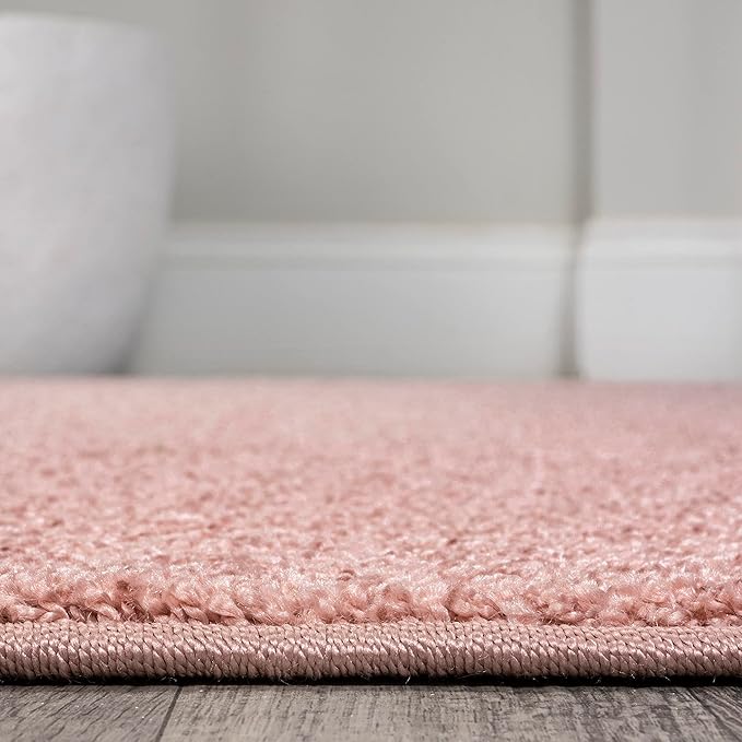 Eyely UES100P-6SQ Supersoft Haze Solid Low-Pile Indoor Area Rug, Coastal, Bohemian, Minimalist, Classic, Casual for Bedroom,Kitchen,Living Room,Non Shedding,Easy-Washing, Pink, 6' Square