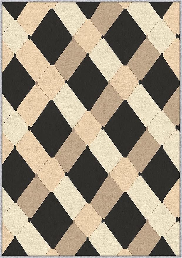 Washable 2x3 Modern Geometric Small Rug Entryway, Abstract Diamond Design Indoor Door Mat for Bedroom Entrance, Modern Geometric Home Decor, Low Pile, Non Slip, Kids & Pet Friendly (N4147)