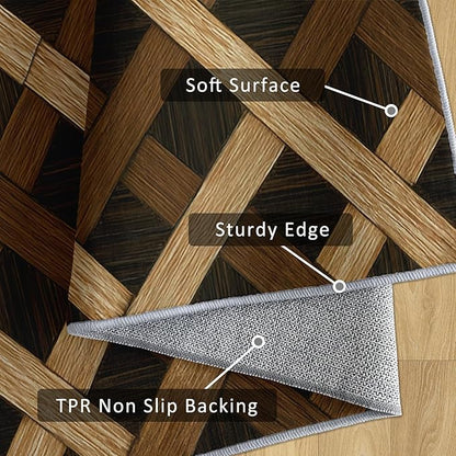 Checkered Rug, Washable 5x8 Rug for Living Room, Wood Grain Patterned Indoor Carpet, Checkered Geometric Decor for Home, Bedroom, Soft Non Slip Thin Design FER29