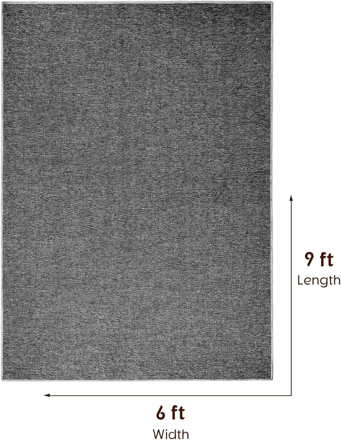 LBRO2M Easy Jute Solid Area Rug 6X9 Washable Rugs for Living Room Bedroom Natural Jute Look Indoor Outdoor Rug Durable, Solid Non Shedding Eco Friendly (6X9 Black Gray)