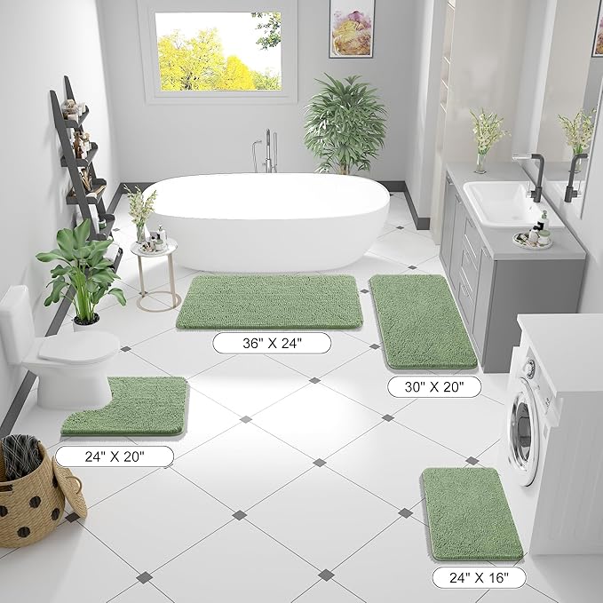 OLANLY Toilet Rugs U-Shaped 20x20, Extra Soft Absorbent Chenille Contour Bathroom Rugs for Toilet, Dry Quickly, Machine Washable, Non-Slip Bath Mat, Sage Green