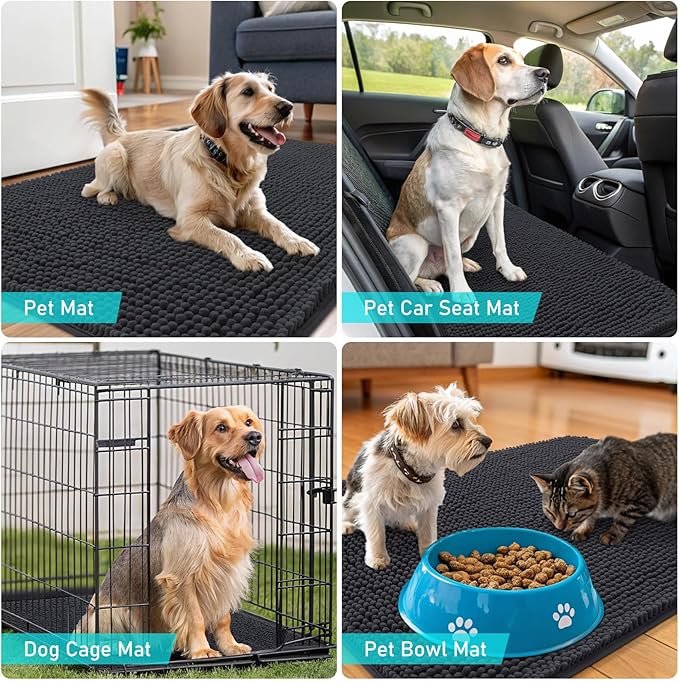 OLANLY Dog Door Mat for Muddy Paws 35x24, Absorbs Moisture and Dirt, Absorbent Non-Slip Washable Doormat, Quick Dry Chenille Mud Mat for Dogs, Entry Indoor Entryway Carpet for Inside Floor, Dark Grey