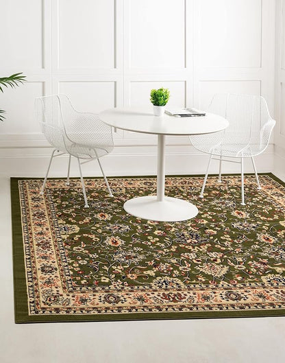 Rugs.com Yasmin Collection Rug – 8 Ft Square Green Medium Rug Perfect for Living Rooms, Kitchens, Entryways