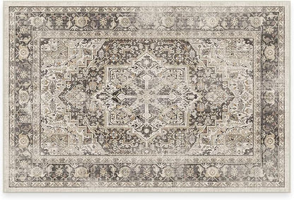 RUGGABLE Washable Vintage Area Rug – Kamran Hazel 2x3, Stain-Resistant, Non-Slip – Small Machine Washable Rugs for Living Room, Bedroom, Hallway, Entryway & Bathroom–with Standard Pad