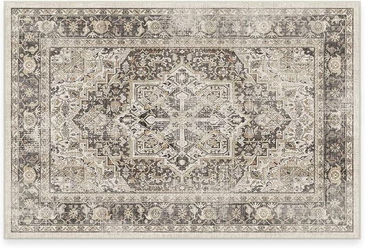 RUGGABLE Washable Vintage Area Rug – Kamran Hazel 2x3, Stain-Resistant, Non-Slip – Small Machine Washable Rugs for Living Room, Bedroom, Hallway, Entryway & Bathroom–with Standard Pad