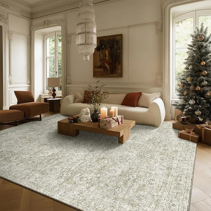 8x10 Washable Area Rugs Ultral Soft Non-Slip Stain Resistant Vintage Boho Large Carpet for High-Traffic Living Room & Dining Room