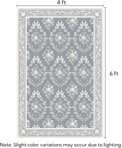 SOULFUL Medium Pile 4x6 Rugs for Living Room - Soft Underfoot Area Rug - Greige Boho Floral - Washable Non-Slip - Perfect for Bedroom Kids Room Under Dining Table Office