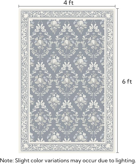 SOULFUL Medium Pile 4x6 Rugs for Living Room - Soft Underfoot Area Rug - Greige Boho Floral - Washable Non-Slip - Perfect for Bedroom Kids Room Under Dining Table Office
