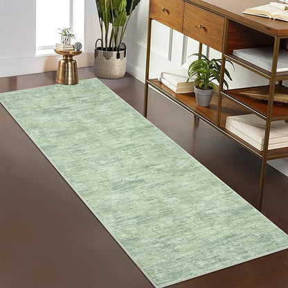 RUGSREAL Modern Runner Rug 2.5x8 Stain Resistant Washable Kitchen Runner Carpet ith Rubber Backing Low Pile Contemporary Solid Color Entryway Mat Ultra Soft Rug for Living Room Bedroom, Green