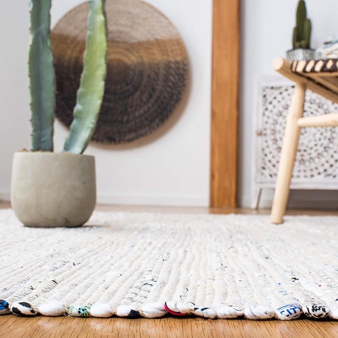 SAFAVIEH Rag Rug Collection Runner Rug - 2'3" x 20', Ivory & Multi, Handmade Boho Stripe Cotton, Ideal for High Traffic Areas in Living Room, Bedroom (RAR121G)