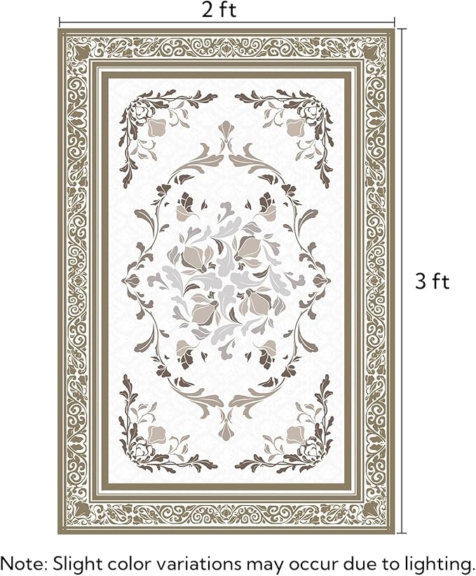 SOULFUL Medium Pile 2x3 Entryway Rug - Cozy Soft Underfoot Small Area Rug - Brown Boho Floral - Washable Non-Slip - Perfect for Hallway Kitchen Bedroom Bathroom Indoor Entrance