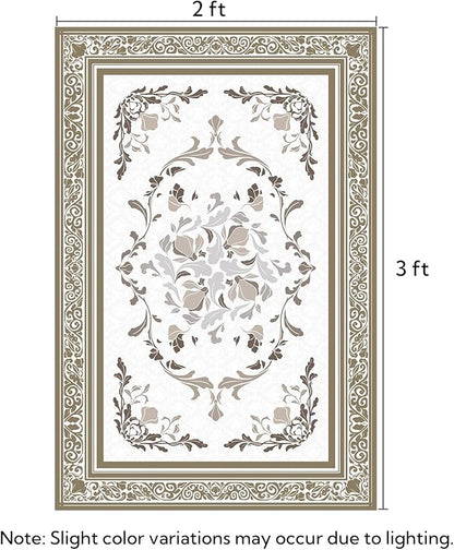 SOULFUL Medium Pile 2x3 Entryway Rug - Cozy Soft Underfoot Small Area Rug - Brown Boho Floral - Washable Non-Slip - Perfect for Hallway Kitchen Bedroom Bathroom Indoor Entrance