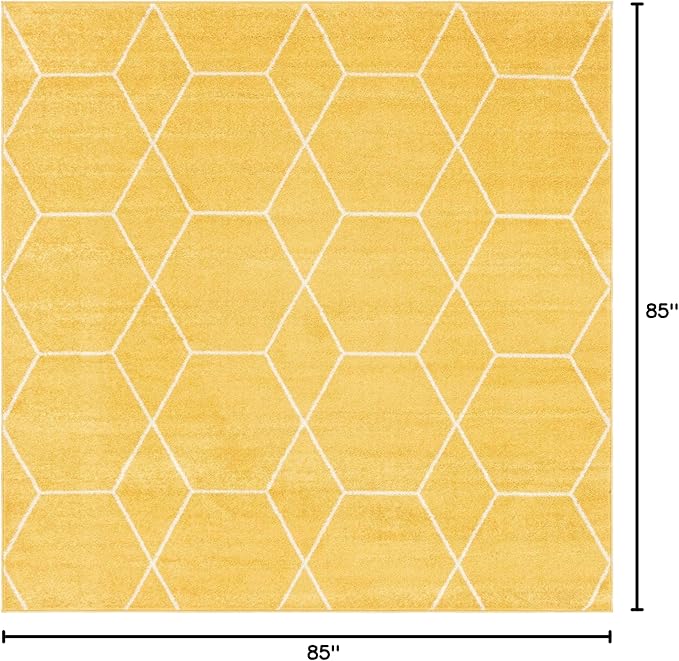 Unique Loom Trellis Frieze Collection Area Rug - Geometric (7' Square, Yellow/ Ivory)