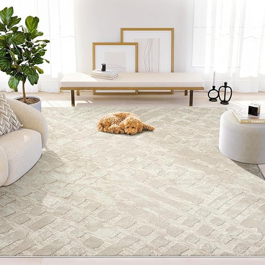 Abani Terra Cream Area Rug for Living Room, Bedroom - Rustic Modern Pattern - 6' x 9' - Durable & Easy to Clean