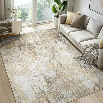 Washable Area Rugs 8ft Non-Slip Modern Abstract Soft for Living Room Entryway Bedroom Nursery, Print Pattern, Neutral Brown Gray