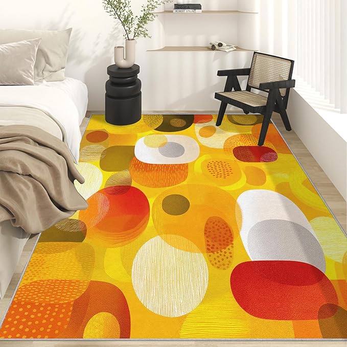Abstract Geometry Rugs for Home Decor, 6x8 ft, Mid Century Modern Area Rugs for Living Room, Soft Non Slip Washable 70s 80s Geometric Carpet Bedroom Decorations Dt-Ghf-19