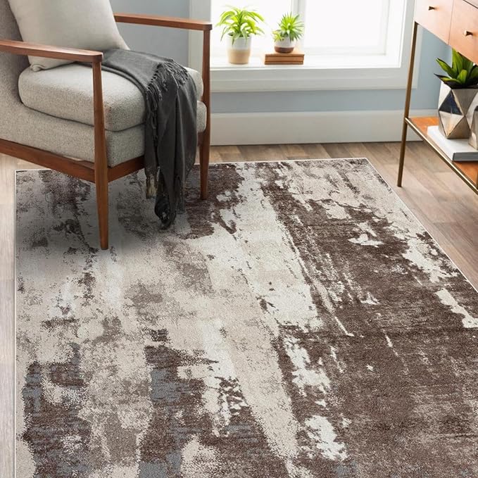 LUXE WEAVERS Euston Collection 7681 Brown 4x5 Modern Abstract Area Rug