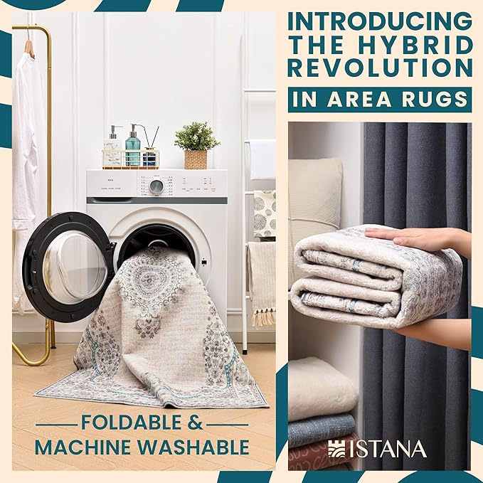 Istana Hallway Runner Rug 2x8 – Pink Beige Whisper/Grey/Blue Entryway Rug -Silk's Soft Touch Runners for Hallways - Stylish Kitchen Runner Rug Non Slip