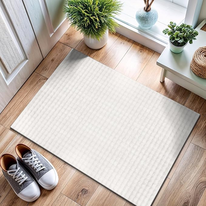 CAMILSON Modern White Non Slip Door Mat Rug 2x3 Ultra Soft High Pile Entryway Rugs Non Skid Rubber Backing Durable & Easy to Clean Carpet for Kitchen Bathroom Indoor Use (2 x 3 White)