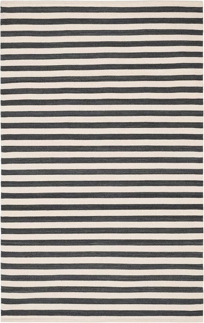 Home Conservatory Ladder Stripe Black/Ivory Handwoven Wool 2.5 X 8 Feet, Black/Ivory Stripe Pattern