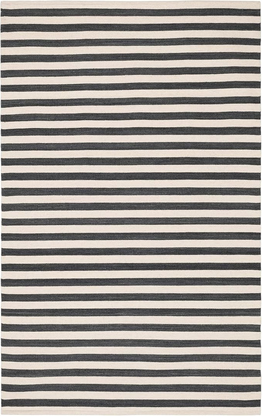 Home Conservatory Ladder Stripe Black/Ivory Handwoven Wool 4 X 6 Feet, Black/Ivory Stripe Pattern
