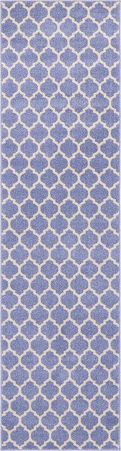 Rugs.com Lattice Collection Rug – 10 Ft Runner Light Blue Medium Rug Perfect for Hallways, Entryways