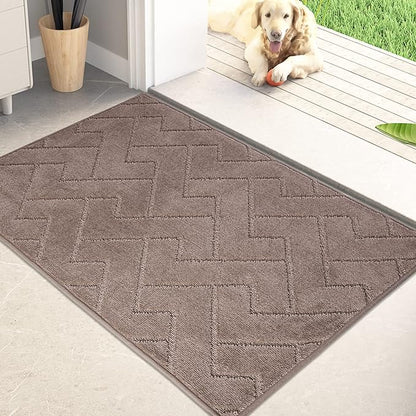 PURRUGS Dirt Trapping Door Mat 20" x 31.5", Non-Slip Machine Washable Entry Rug, Shoe Scraper, Dog Doormat, Super Absorbent Welcome Mat for Front & Back Door, Muddy Wet Shoes & Paws, Grayish Brown