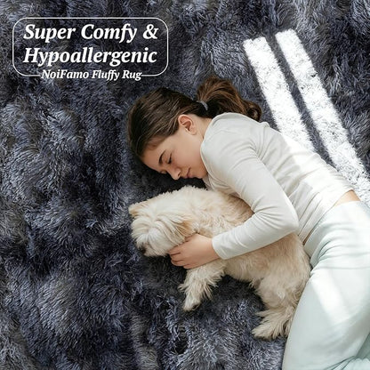 6x9 Area Rugs for Living Room Bedroom, Soft Fluffy Shaggy Bedside Rug, Indoor Floor Carpet for Kids Playroom, Dorms, Nursery Rooms, Home Decor (Tie-Dyed Dark Grey 6'x9')