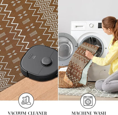 Boho Runners for Hallways,2x5 ft Washable Kitchen Runner,Non Slip Rubber Backed Braided Runners,Cotton Entryway Runner Rugs,Faux Jute Rug for Indoor Backdoor Bedroom,Brown/White