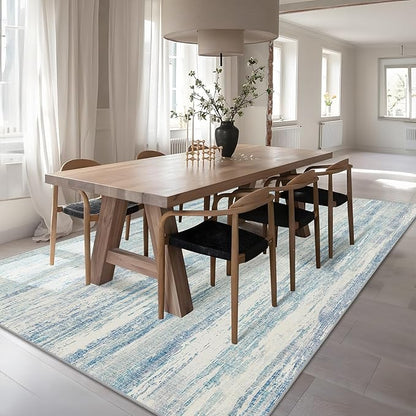 MUJOO 6x9 Area Rugs Washable,Modern Abstract Rugs for Living Room Bedroom Dining Room,Large Non Slip Throw Carpet Indoor,Low Pile Accent Neutral Blue