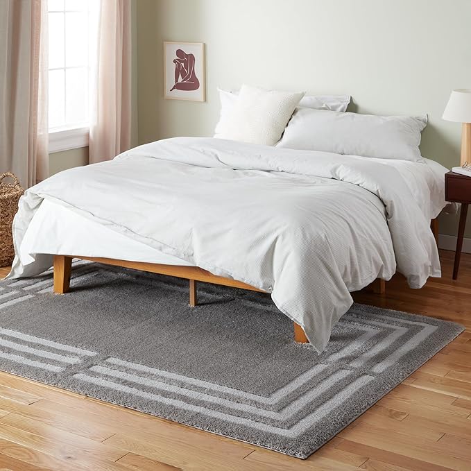 Town & Country Everyday Cloud Shag Plush Border Area Rug with High-Low Pile, Grey, 6'6"x9'6"