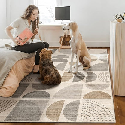 MUJOO 8x10 Area Rugs,Washable Rugs for Living Room Bedroom Dining Room,Large Boho Throw Floor Carpet Non Slip Soft Modern Abstract Bohemian Neutral Beige