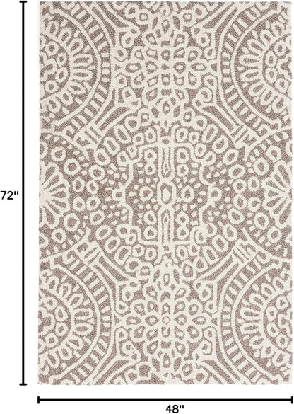 Dash & Albert Temple Taupe Hand Micro Hooked Wool Rug, 4 X 6 Feet, Tan Geometric Pattern