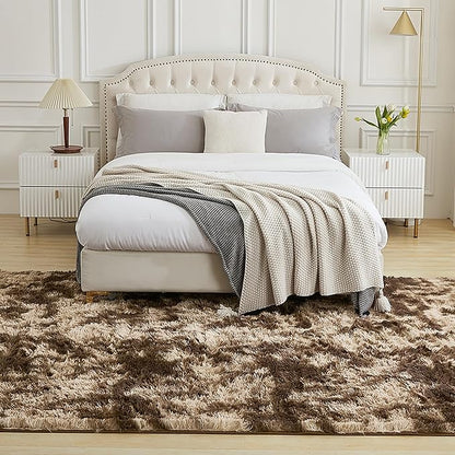 Andency 8x10 Area Rugs for Living Room, Upgrade Non-Slip Fluffy Soft Large Shag Bedroom Carpet, Tie-Dyed Brown Big Indoor Thick Nursery Rug for Kids Dorm Home Decor Aesthetic