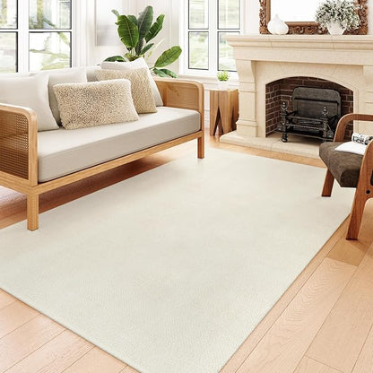 Collive Boho Rugs for Living Room 5X8ft, Washable Area Rug Woven Cotton Rugs for Bedroom, White Braided Rug Farmhouse Carpet for Dining Room Nursery Room, Outdoor Rug for Patio Balcony Courtyard Decor