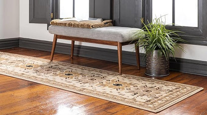 Unique Loom Taftan Collection Border Geometric Tribal Inspired Design Area Rug (2' 2 x 8' 2 Runner, Ivory/ Tan)