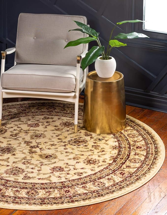 Unique Loom Voyage Collection Traditional Oriental Classic Intricate Design Area Rug (8' 0 x 8' 0 Round, Ivory/Gold)