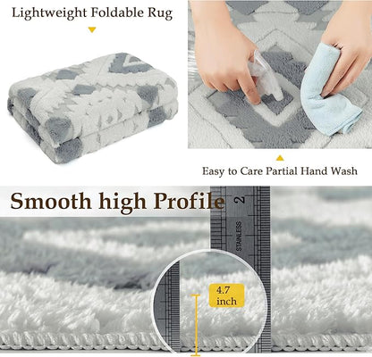 Ivory Grey 5x7 Area Rug Washable Living Room Moroccan Shag Carpet Non Slip Soft Neutral Boho Plush Pile Large Throw Rug for Kitchen Office Dining Room Bedroom Laundry