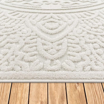 Paco Home Modern in- and Outdoor Rug with Carved Oriental Mandala Pattern in Cream, Size: 2'8" x 4'11"