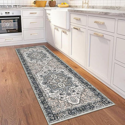 KOZYFLY Runners for Hallways 2x6 Ft Washable Kitchen Runner Rug Boho Runner Rug for Entryway Indoor Printed Oriental Faux Wool Floor Carpet Runner for Bedroom Kitchen Hall, Black/Taupe/Beige