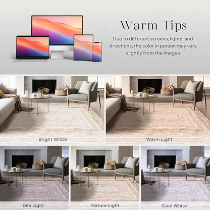 Phantoscope Washable Area Rug 5'x7' Non-Slip, Modern Neutral Boho Rugs for Living Room, Bedroom, Dining Room, Distressed Geometric Rectangle Pattern, Low-Pile Foldable Floor Carpet, Neutral Beige/Rust