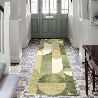 Green Runner Rug 2x6 Washable Rug Runners for Hallway Kitchen,Long Rugs for Bedroom Entryway Bathroom,Non Slip Modern Geometric Floor Carpet