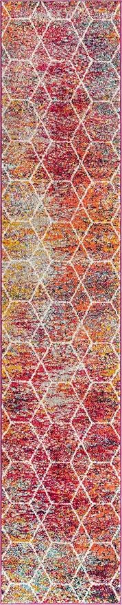 Unique Loom Trellis Frieze Collection Area Rug - Geometric (2' x 10' Runner, Multi/ Ivory)