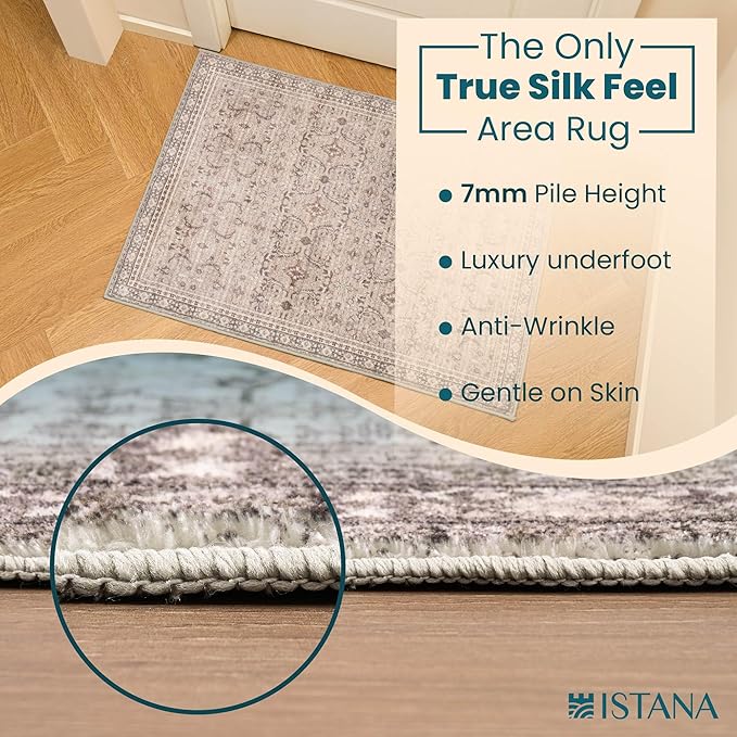 Istana 2x3 Rugs - Pale Rose Beige Area Rug - Foldable Washable 2x3 Rug - Non Shedding Rugs for Entryway - Anti-Slip Washable Carpet Area Rug Soft Microfiber