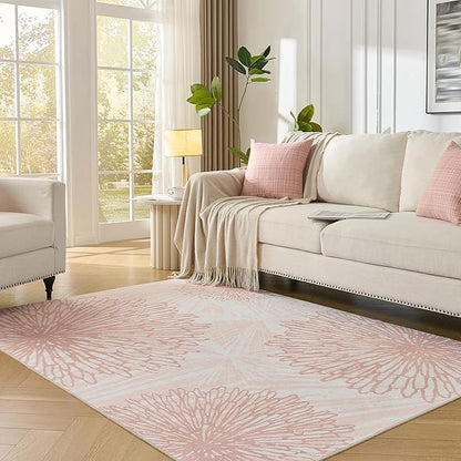 WITSHOCK Pink Rugs 6x8 for Bedroom Girls,Floral Modern Distress Print Pattern Carpet for Living Room Dining Room,Stain Resistant Anti Slip Backing Rugs for Kids Room Nursery Playroom,Light Pink