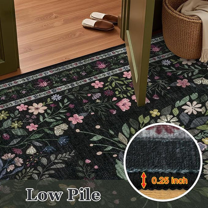 6x9 Area Rugs Living Room Rug: Vintage Washable Rug Floral Soft Carpet Indoor Floor Non-Slip Boho Stain Resistant Large Carpets for Bedroom Kids Nursery Dining Room Farmhouse Home Office Black/C02
