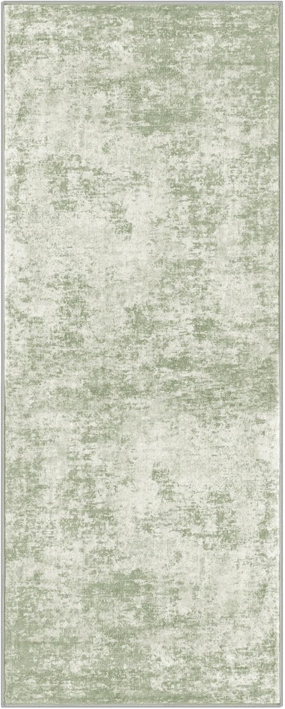 Modern Abstract Runner Rug 2x5, Sage Green Grey Washable Kitchen Runner Entryway Rug Mat Non-Slip Soft Hallway Rug Runner Thin Print Faux Wool Carpet for Bedroom Laundry Room Indoor